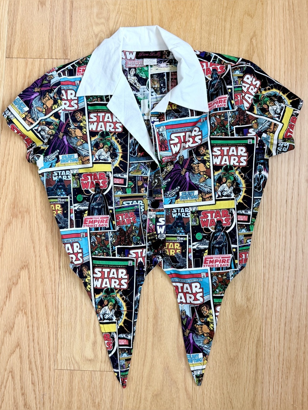 Diva Dollz Star Wars Marvel Comic Print Cropped Tie-Front Shirt Vintage S